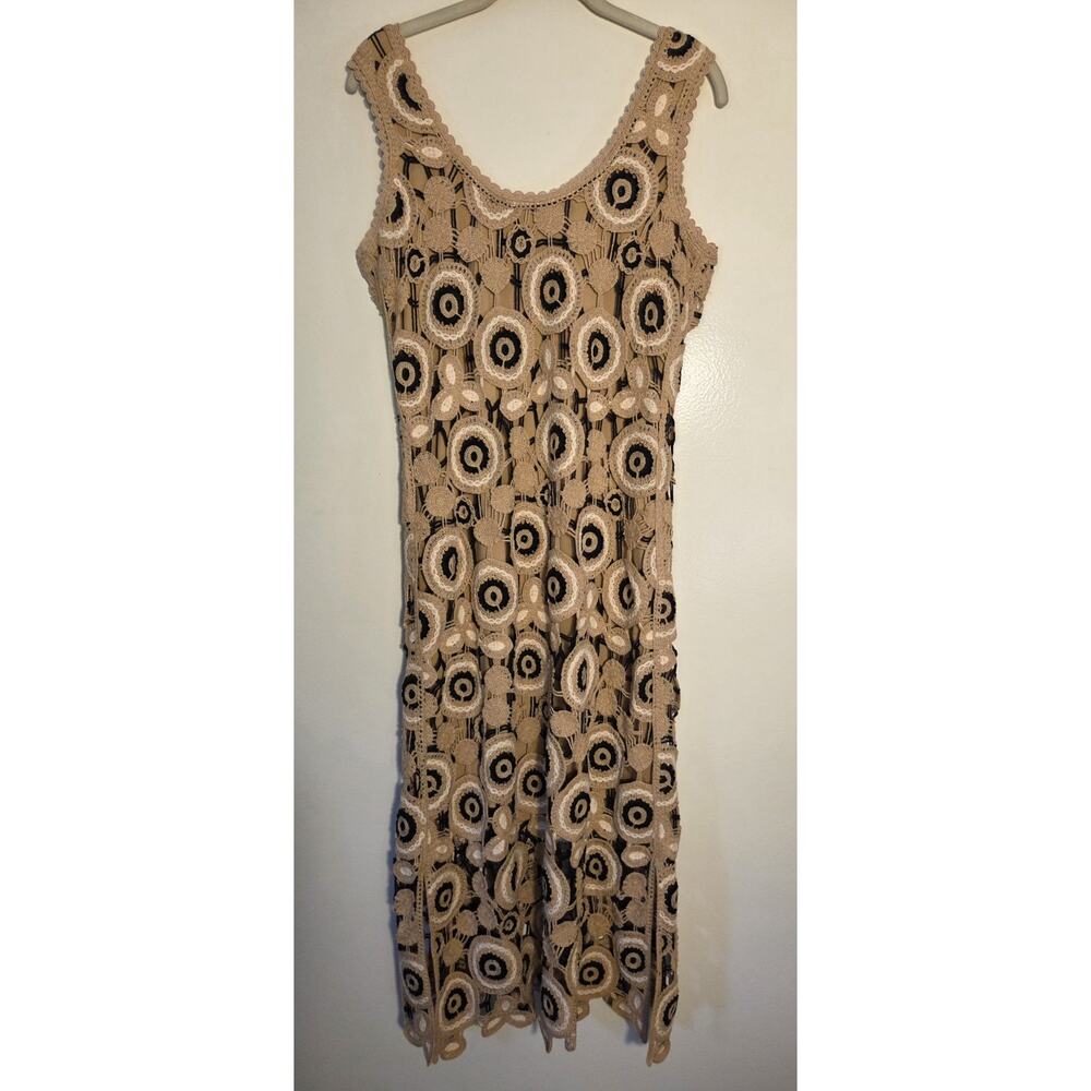 Boston Proper Crochet Long Maxi Tank Dress Size Small Tan Black Lined Pullover - Picture 12 of 12